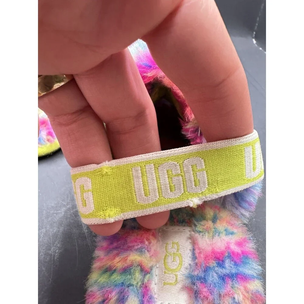 UGG Fluff Yeah Girl’s US 10 Faux Fur Slippers Tie Dye Multicolor (Bx 5)